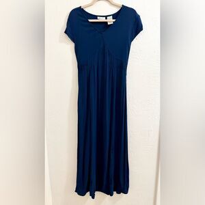 Vintage 90s Kathie Lee Collection Indigo Dainty Embroidery Rayon Midi Dress 10